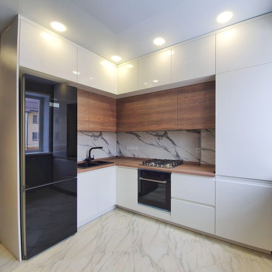 Белый кухонный гарнитур-Кухня МДФ в эмали «Модель 554»-фото1
